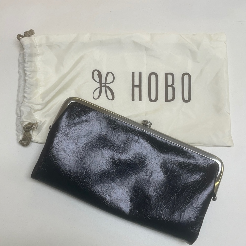 HOBO Original Leather Double-Frame Clutch Wallet, black, leather